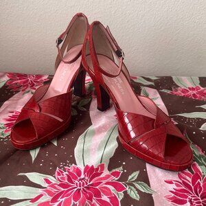 VTG Couture Donald J Pliner Leather Ankle Heels 8 Alligator officecore party y2k